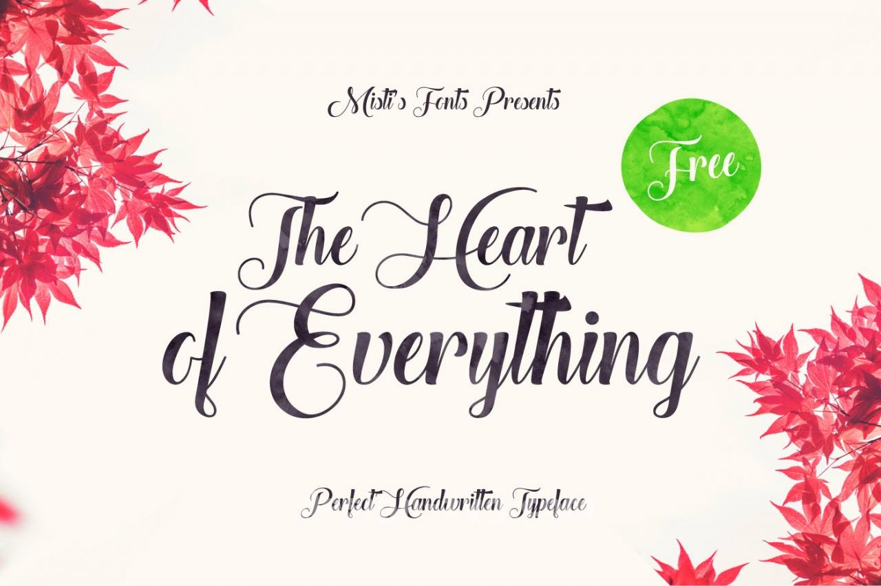 一款完美曲线手写英文字体The Heart of Everything – Free Font英文字体免费下载