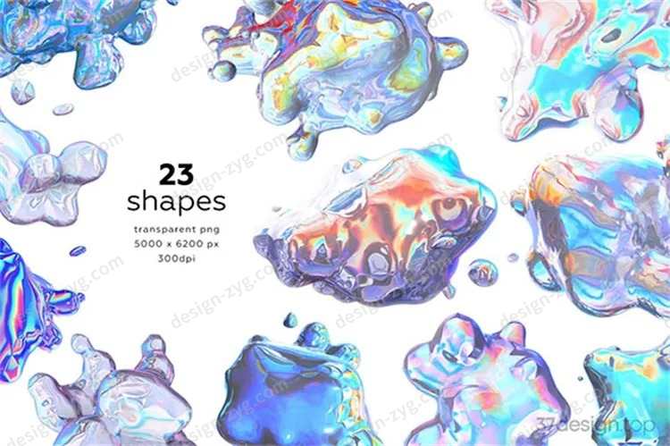 全息水滴素材资源,立体3d抽象水滴流体全息碎裂效果,赛博朋克风格纹理