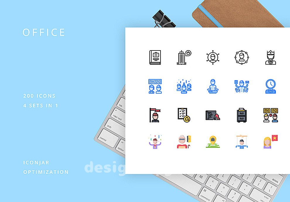 200个办公室工作环境同事关系上班矢量图标大全Office