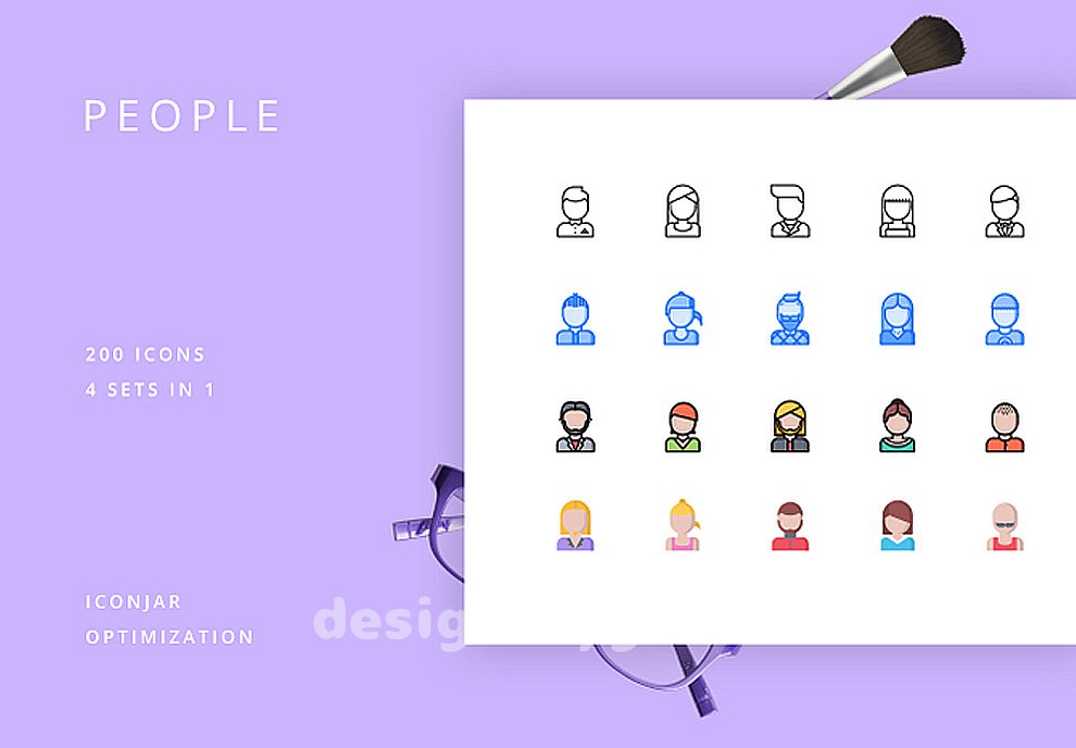 200个人物头像icon填充轮廓矢量图标，适用于联系人的图标下载