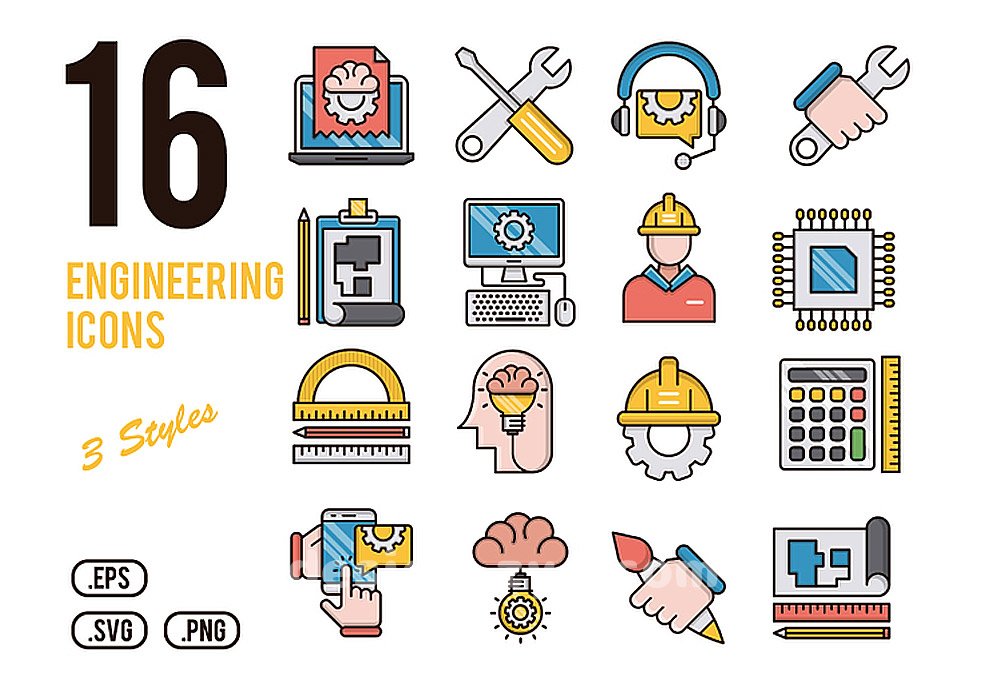 16个工程建筑工具工程师矢量彩色图标大全Engineering Icons