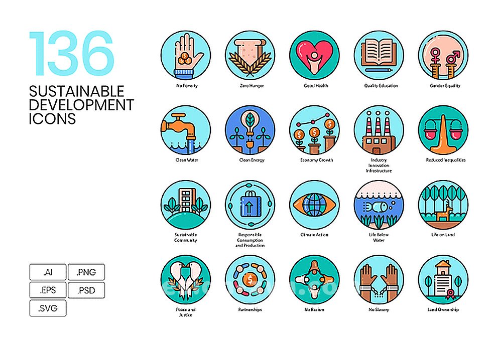 136个环保清洁卫生能源绿色爱护环境矢量图标集Sustainable Dev Icons