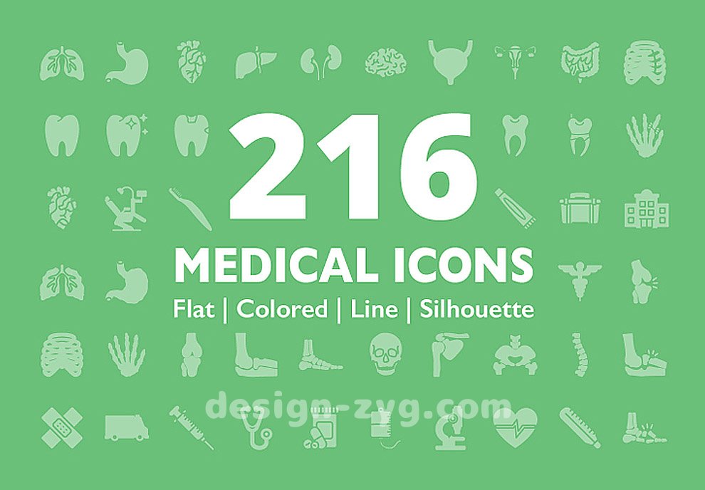 216个医疗健康人体器官骨骼药物急救矢量图标大全Medical Icons