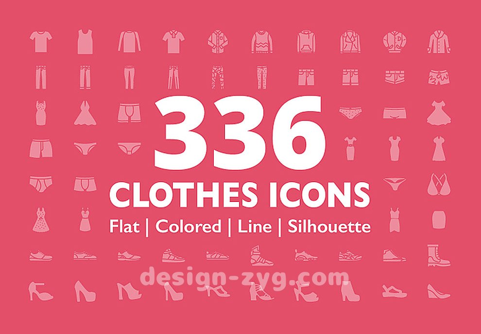 336个服装服饰设计礼服外搭穿搭矢量图标集Clothes Icons