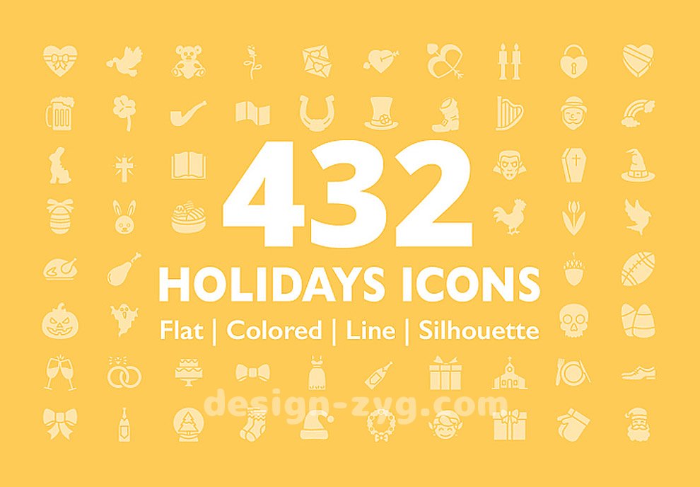 432个常用假日庆祝旅行度假婚礼圣诞节情人节矢量图标集Holidays Icons