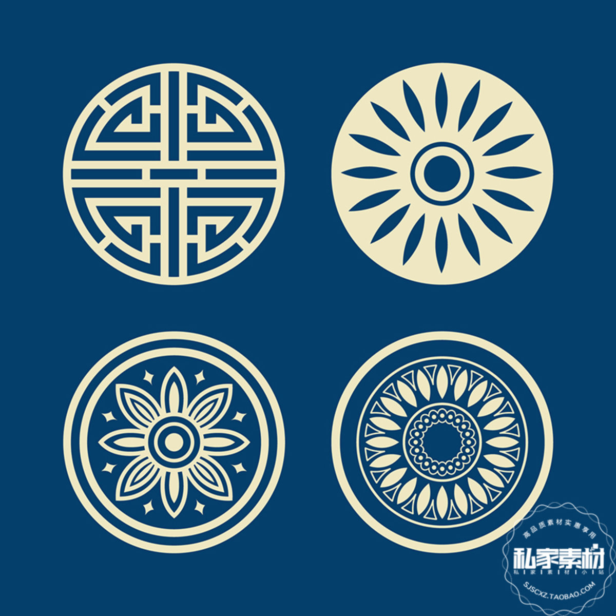 中国风花纹传统古典图案边框底纹矢量素材！【587期】