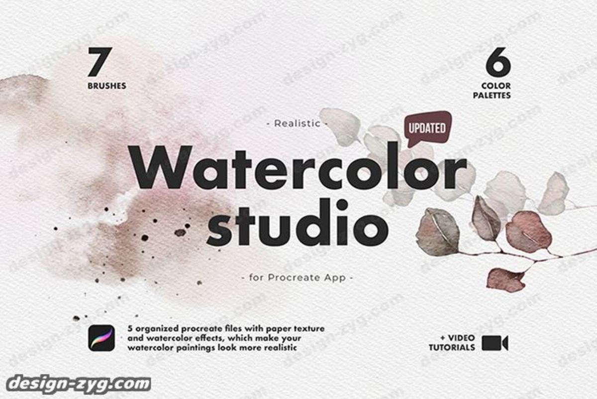 Procreate水彩质感笔刷套装|procreate专用水彩纸，7款水彩笔刷，6套水彩色卡【773期】